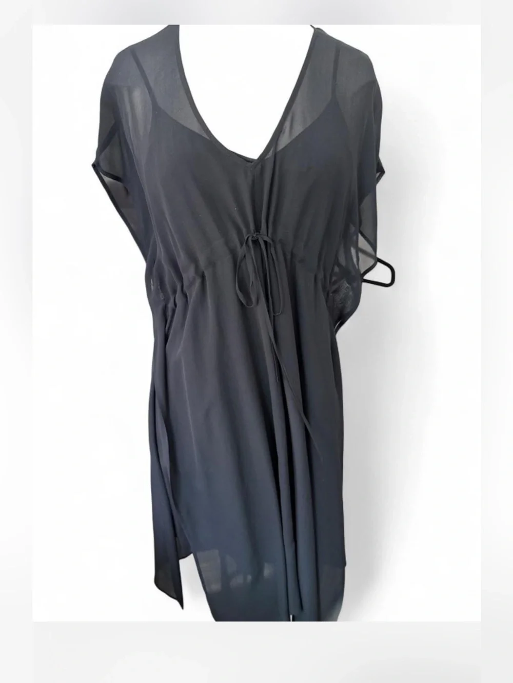 Eileen Fisher 100% Silk 2-Piece Sheer Kaftan & Slip Dress Black